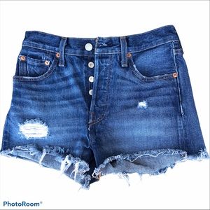 Levi’s 501 Distress Blue Denim Cutoff Shor…